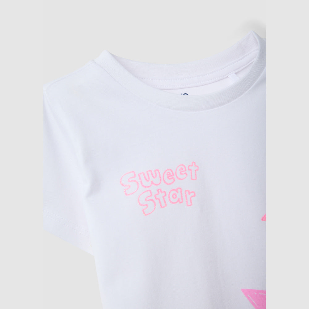 OVS | Camiseta Blanca de Algodón Puro con Detalle de Estrellas para Niña