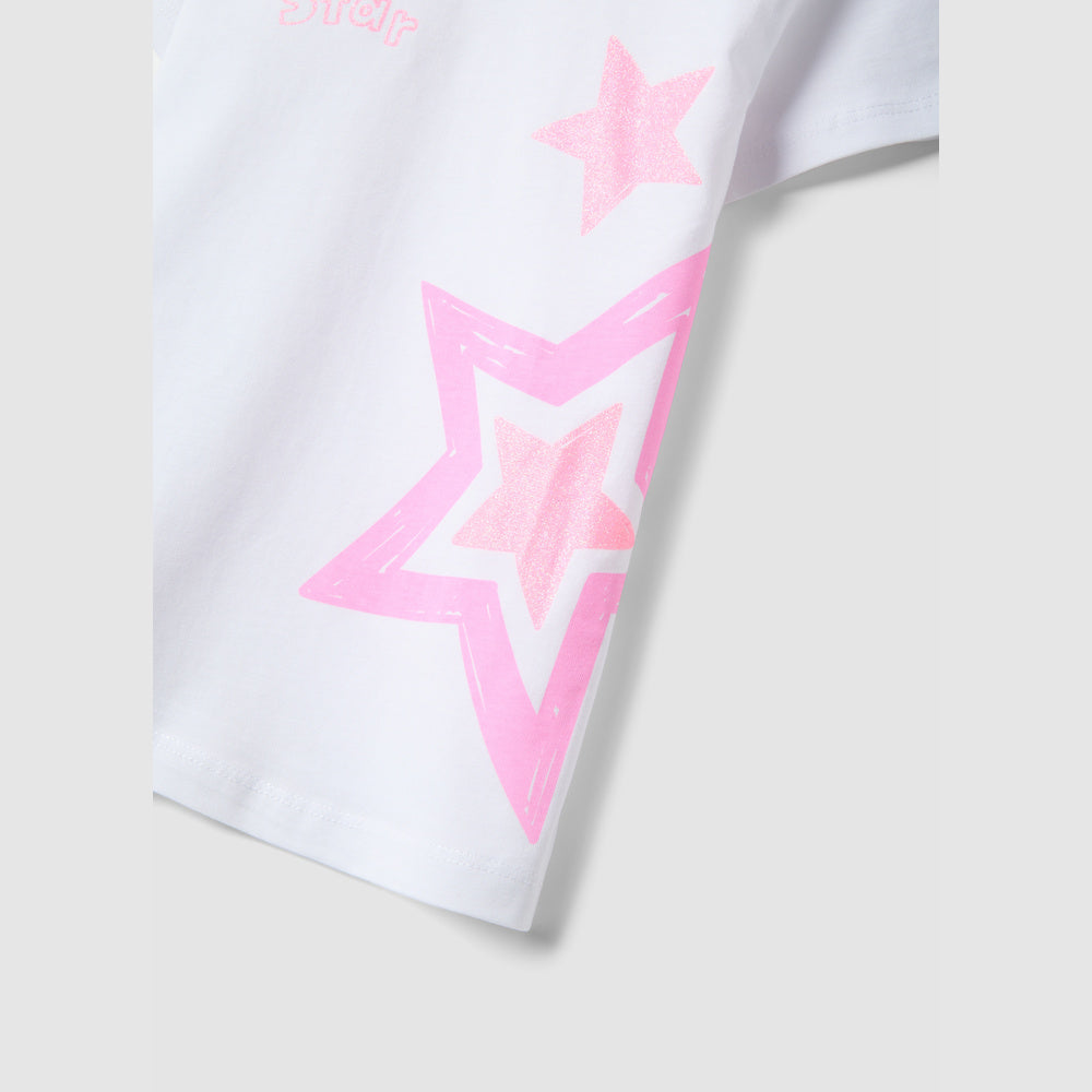 OVS | Camiseta Blanca de Algodón Puro con Detalle de Estrellas para Niña