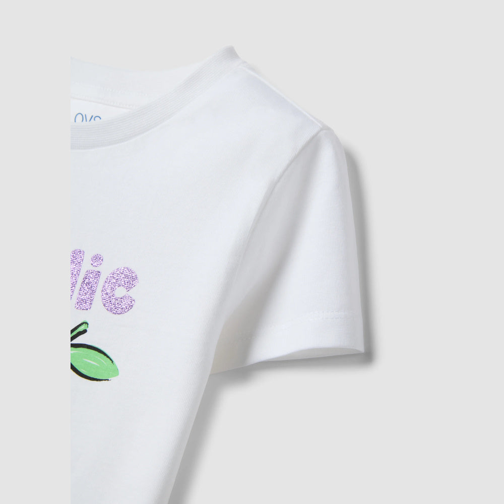 OVS | Camiseta blanca de algodón puro con estampado frutal para niña