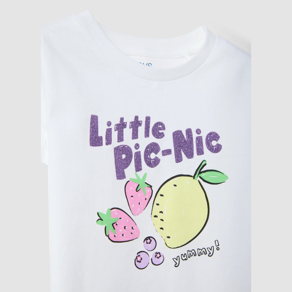 OVS | Camiseta blanca de algodón puro con estampado frutal para niña