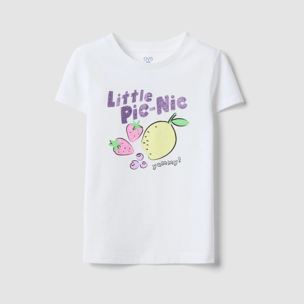OVS | Camiseta blanca de algodón puro con estampado frutal para niña