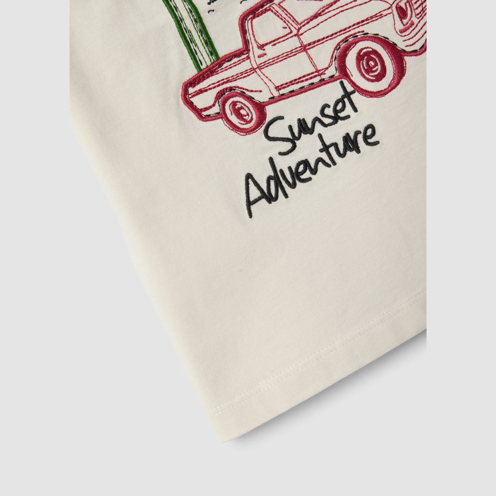 OVS | Camiseta beige de algodón puro con estampado aventurero para niño