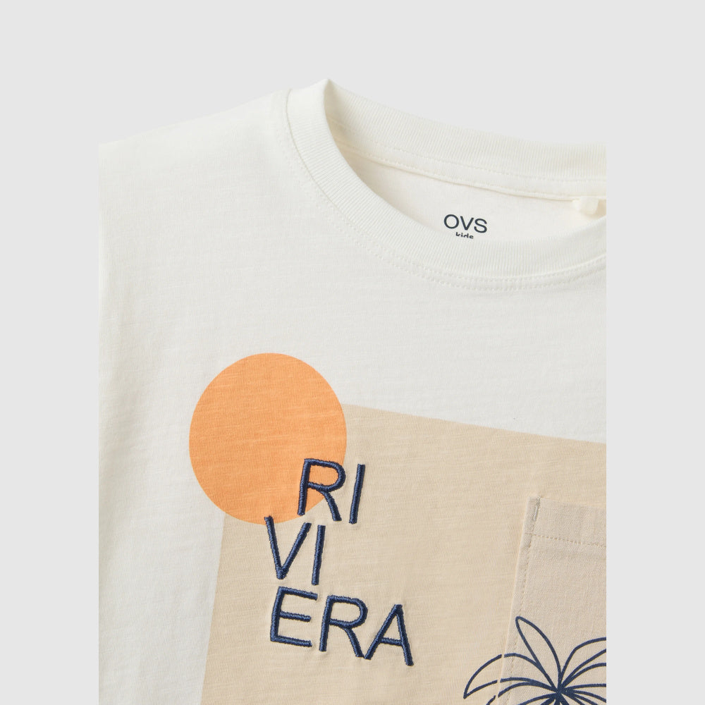 OVS | Camiseta blanca de algodón puro con estampado infantil
