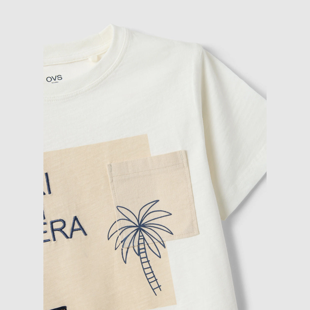 OVS | Camiseta blanca de algodón puro con estampado infantil