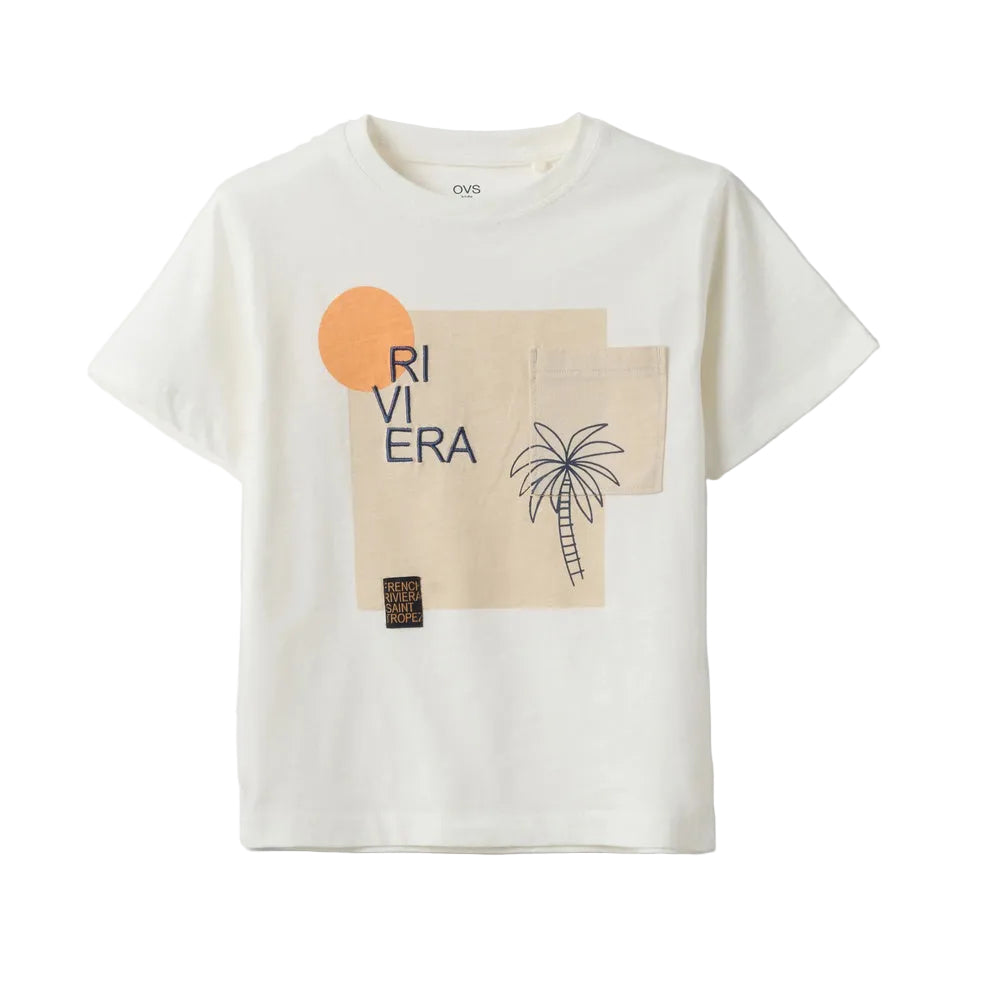 OVS | Camiseta blanca de algodón puro con estampado infantil