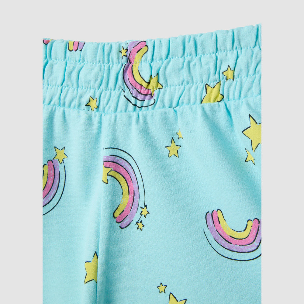 OVS | Shorts azul cielo de algodón puro con diseño de arcoíris para niña