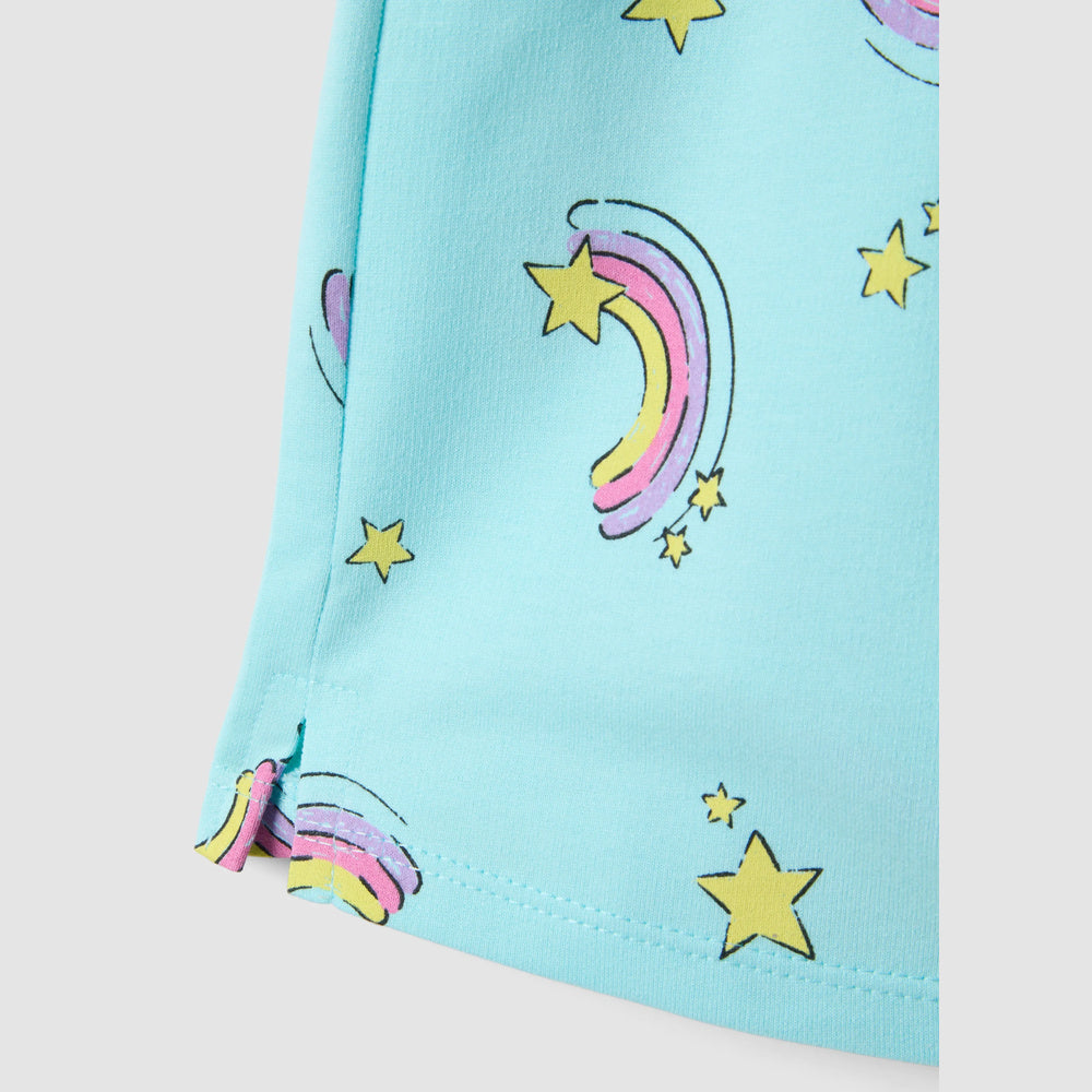 OVS | Shorts azul cielo de algodón puro con diseño de arcoíris para niña
