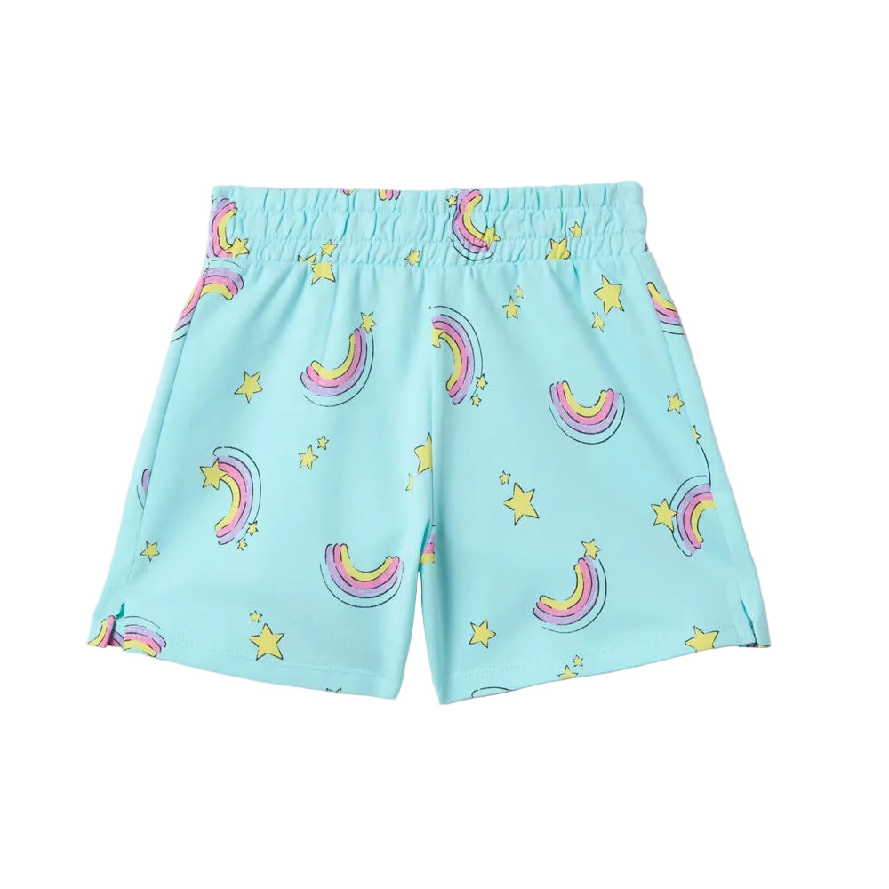 OVS | Shorts azul cielo de algodón puro con diseño de arcoíris para niña