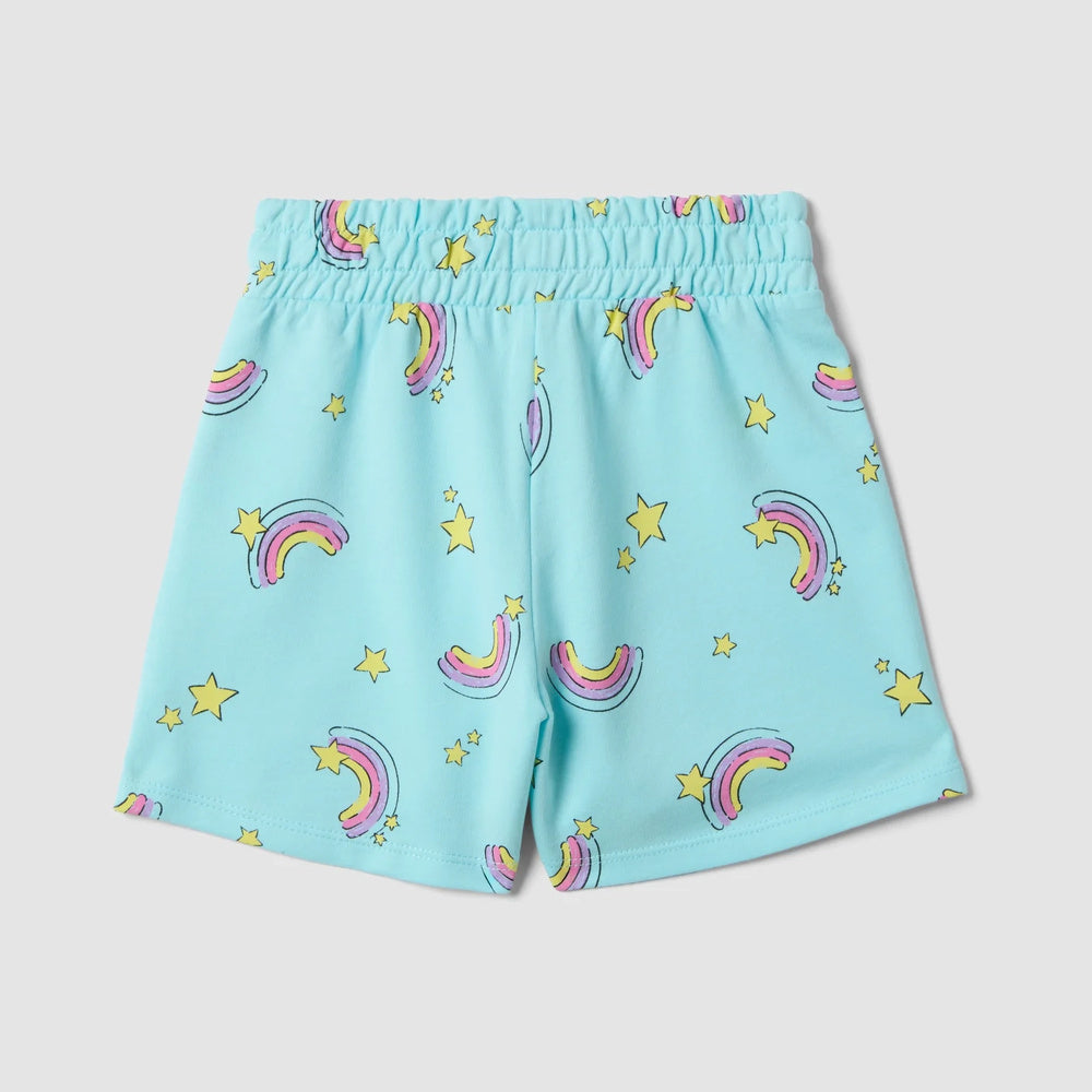 OVS | Shorts azul cielo de algodón puro con diseño de arcoíris para niña