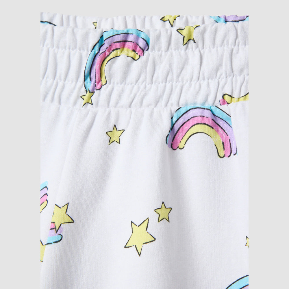 OVS | Shorts blancos de algodón puro con diseño de arcoíris para niña