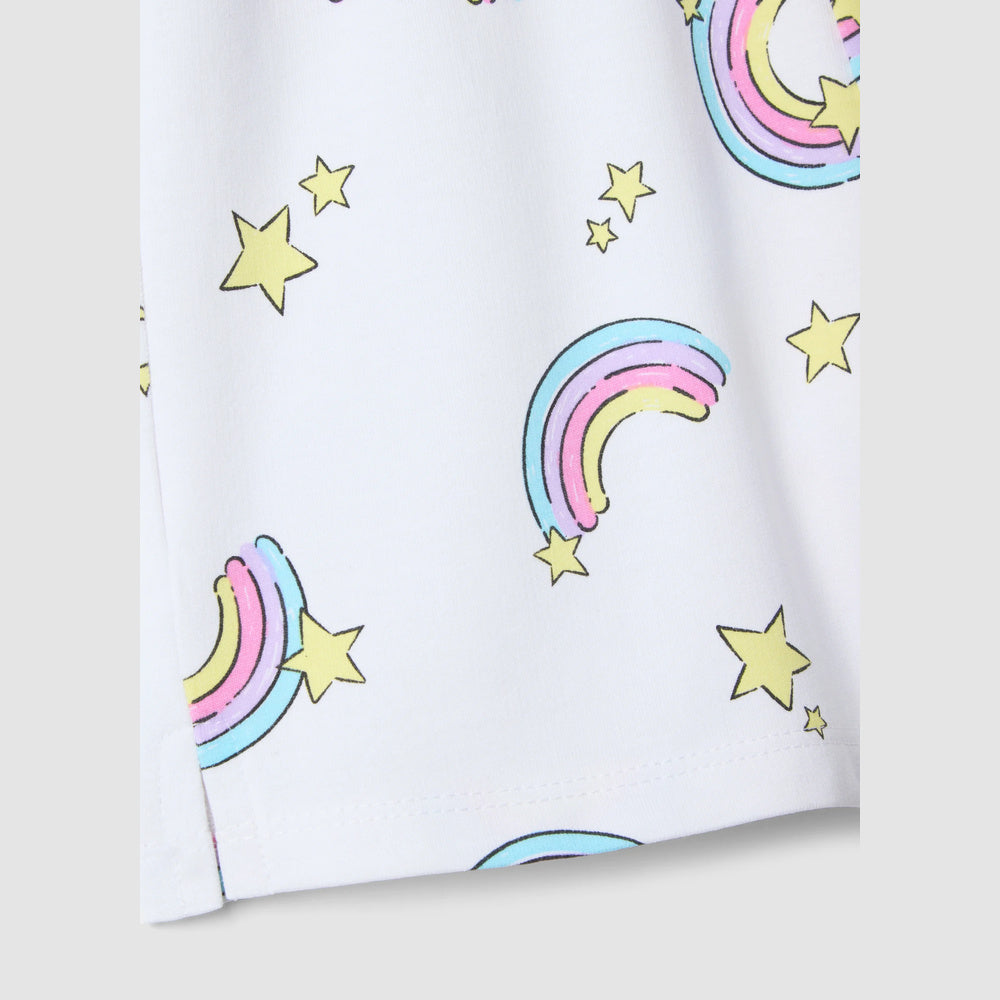 OVS | Shorts blancos de algodón puro con diseño de arcoíris para niña