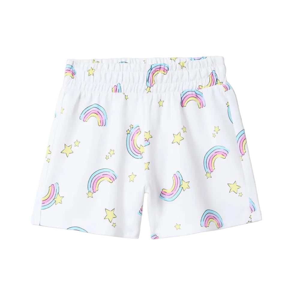 OVS | Shorts blancos de algodón puro con diseño de arcoíris para niña
