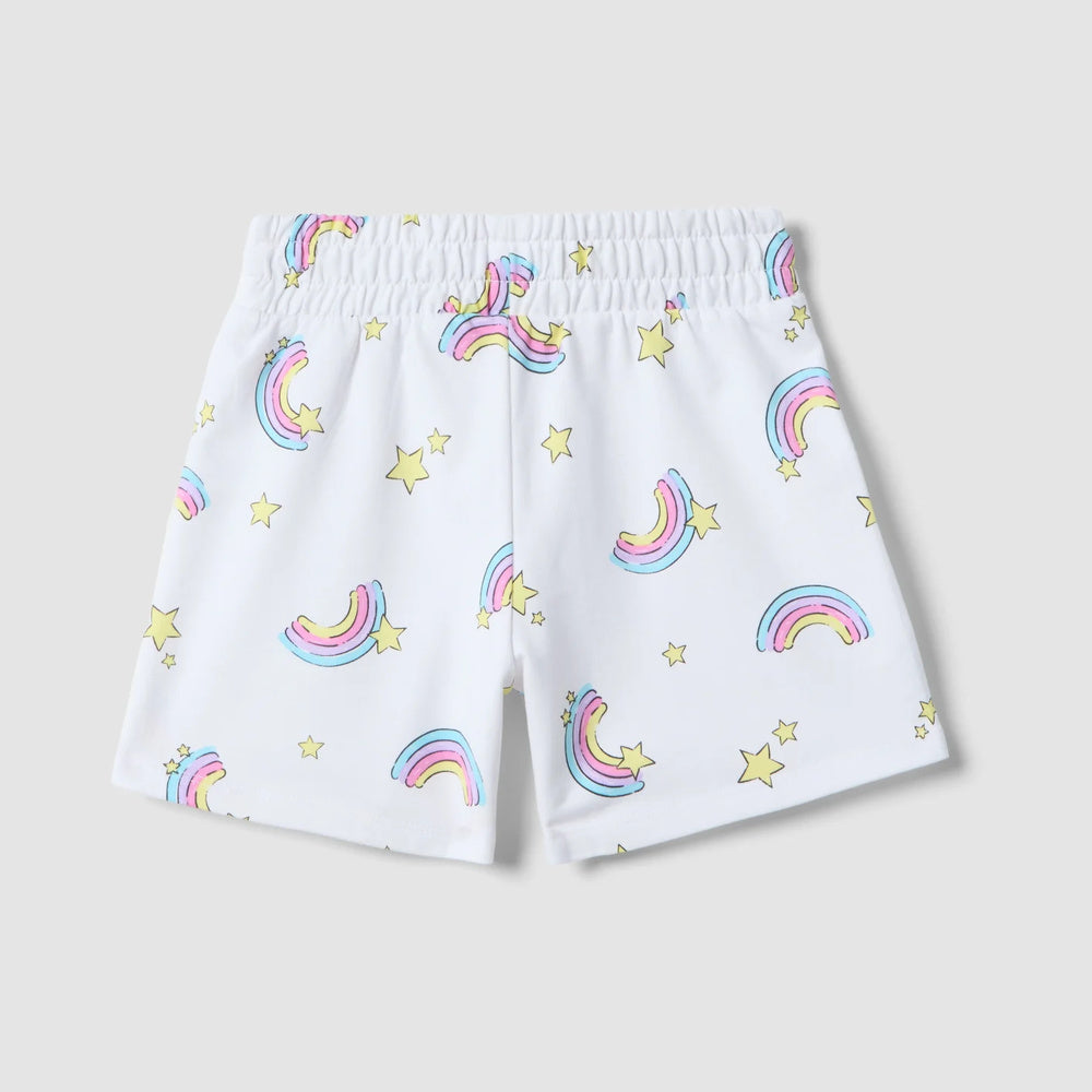 OVS | Shorts blancos de algodón puro con diseño de arcoíris para niña