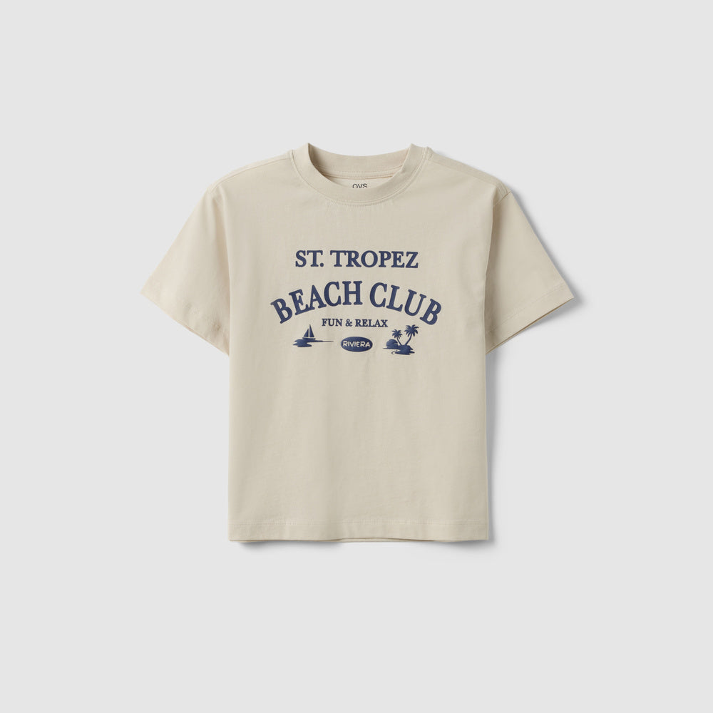 OVS | Camiseta de Algodón Puro de Corte Oversize con Estampado Infantil