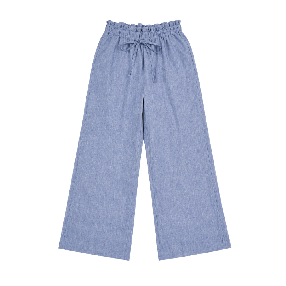 Olea | Pantalón azul de Pierna Ancha con Cintura Elástica para Dama