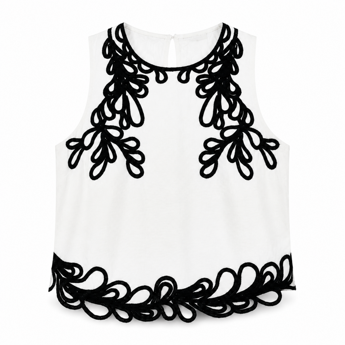 Olea | Blusa sin Mangas con Bordado de Contraste en Blanco