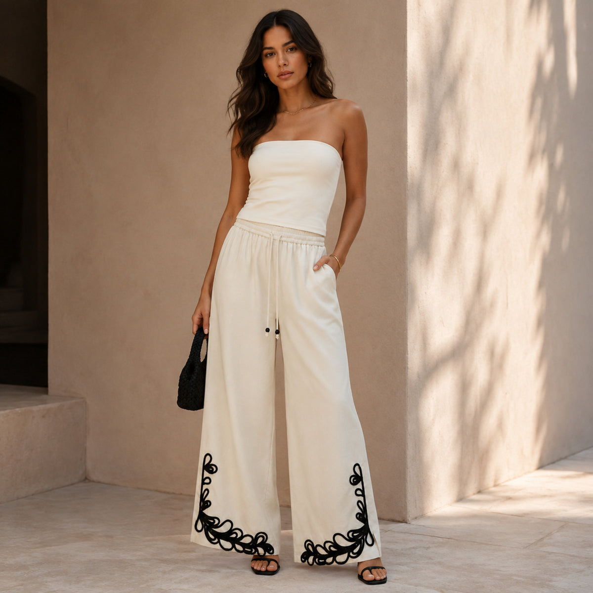 Olea | Pantalón con Bordado de Contraste para Dama
