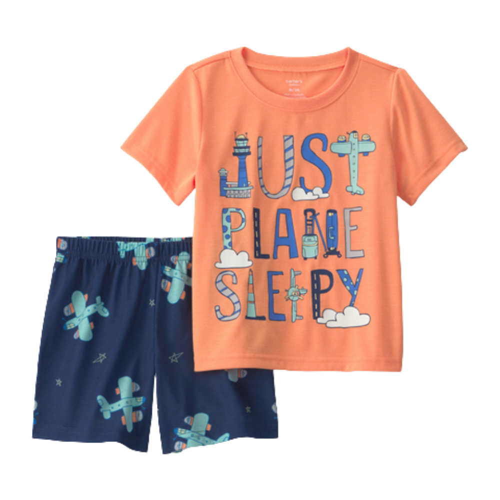 Carter's | Conjunto de pijama de dos piezas de manga corta y corte holgado para un avión niño pequeño - Naranja/Azul