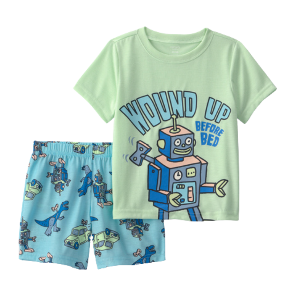 Carter's | Conjunto de pijama de dos piezas de manga corta y corte suelto de Toddler Boy Robot - Verde/Azul
