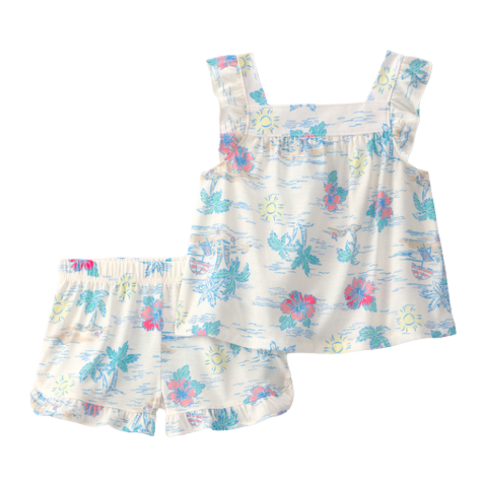 Carter's | Toddler Girl Tropical Beach sin mangas y ajuste holgado de pijama de dos piezas - Marfil/Verde