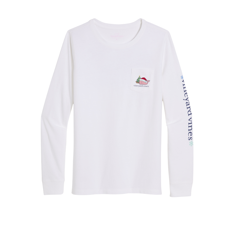 Vineyard Vines | Camiseta de bolsillo de manga larga Santa Whale Icon Whale para mujer
