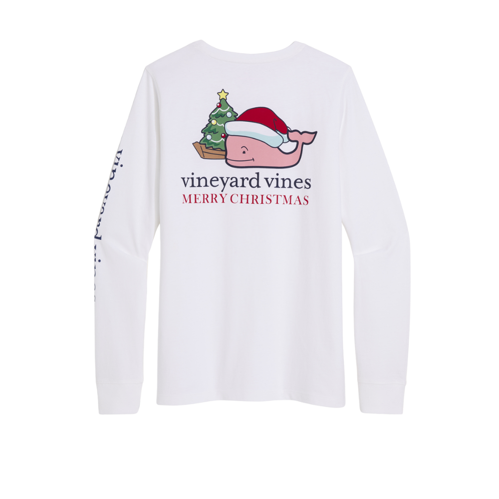 Vineyard Vines | Camiseta de bolsillo de manga larga con adornos de árbol de ballena de Santa para mujer