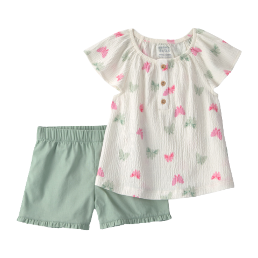 Carter's | Camiseta mariposa de dos piezas para niña pequeña y conjunto corto - Verde/Marfil