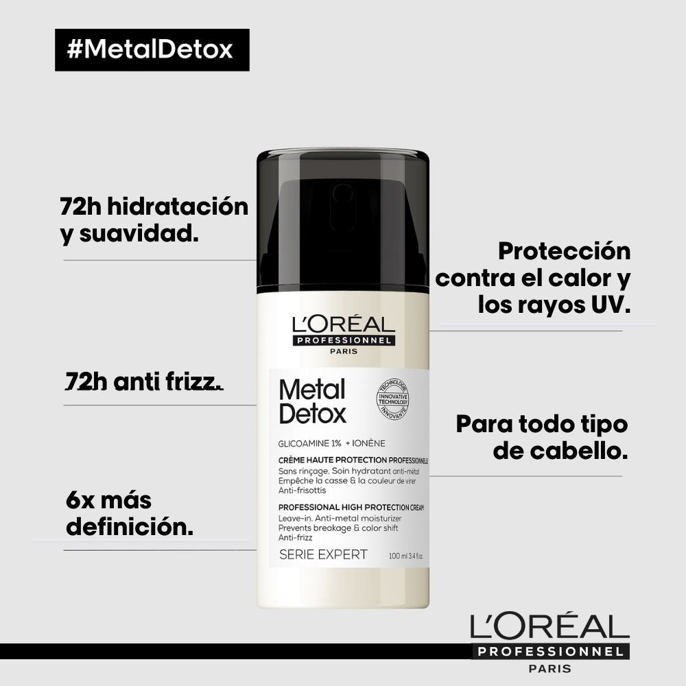L'Oreal Pro  | Crema para peinar protección UV Metal Detox Anti-Quiebre para Cabello Dañado 100ml Loreal Professionnel