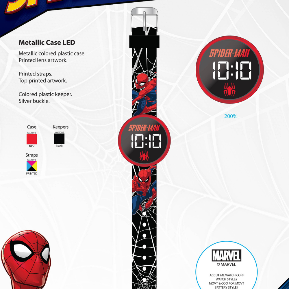 Spider-Man  | Reloj Spiderman Led Redondo Negro