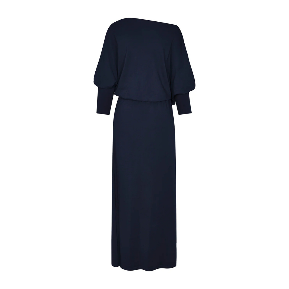 Vestido Monte Fuji largo nudo drapeado algodón - detalle nudo drapeado cintura puño ajustado