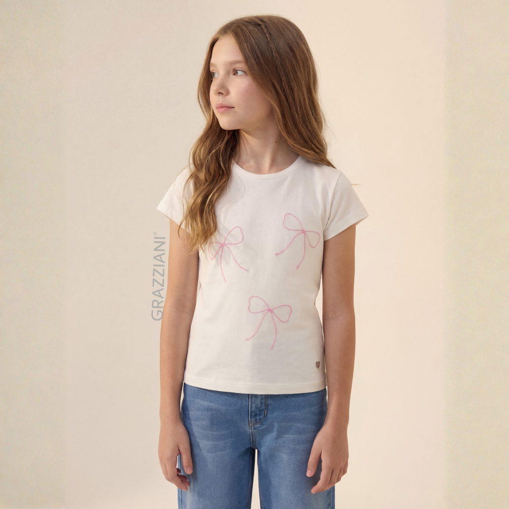 Grazziani | Camiseta Manga Corta con Plasmados de Lazos  para Niña