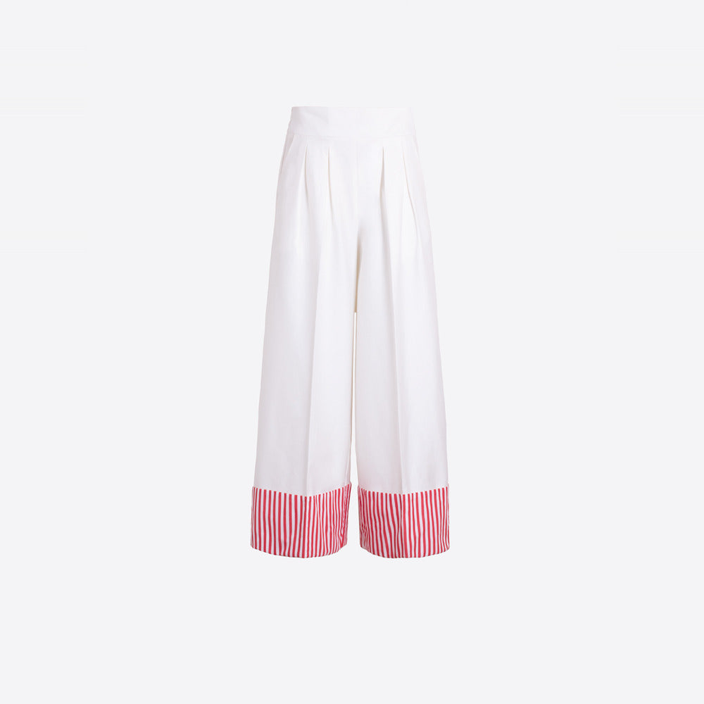 Vilagallo | Pantalón blanco vuelta rayas rojas
