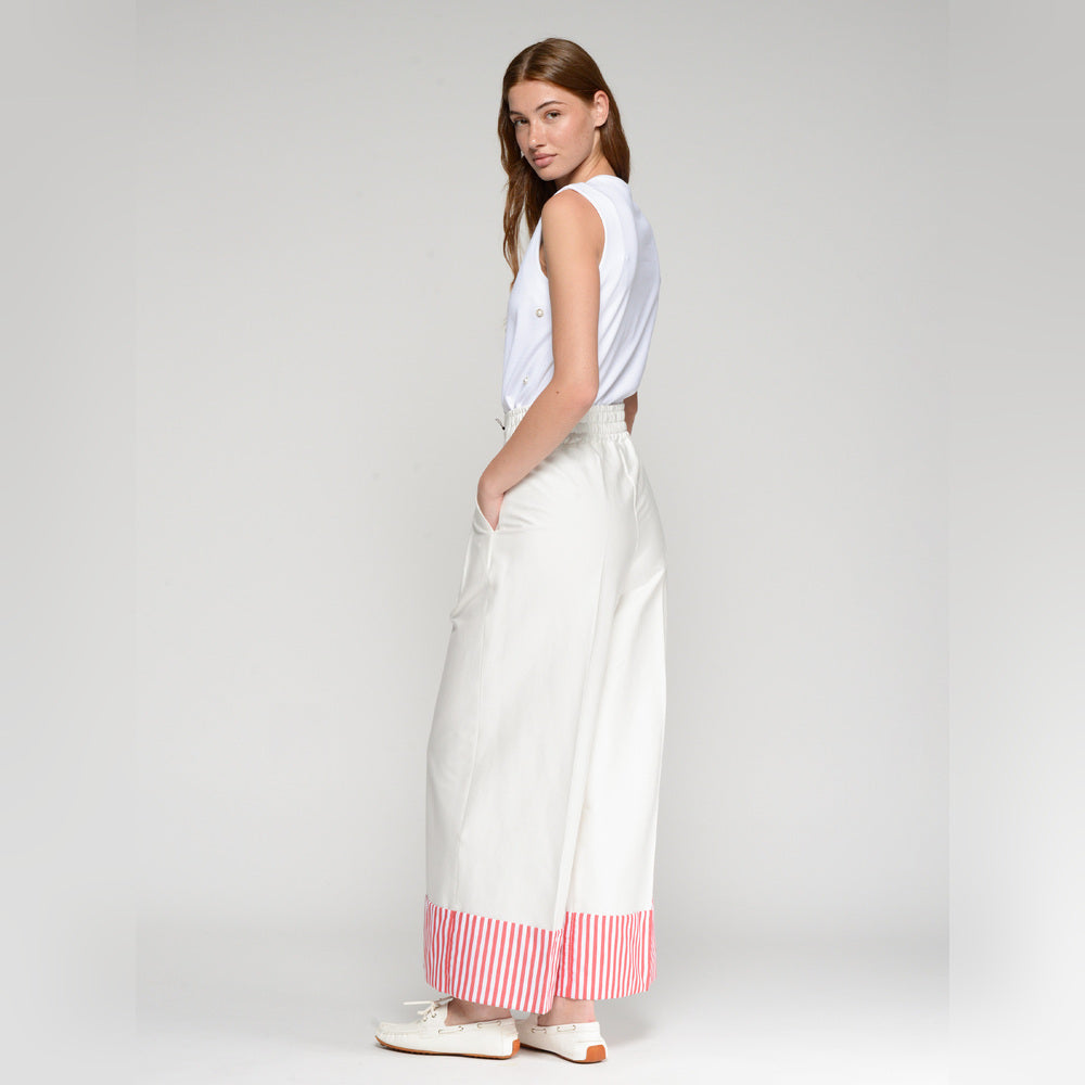 Vilagallo | Pantalón blanco vuelta rayas rojas