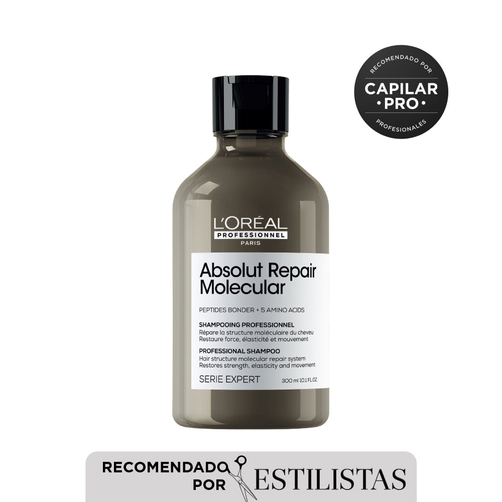 L'Oreal Pro  | Shampoo reparador sin sulfato Absolut Repair Molecular para cabello muy dañado Loreal professionnel 300 ml
