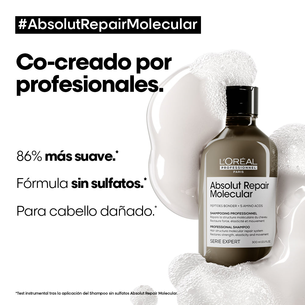 L'Oreal Pro  | Shampoo reparador sin sulfato Absolut Repair Molecular para cabello muy dañado Loreal professionnel 300 ml