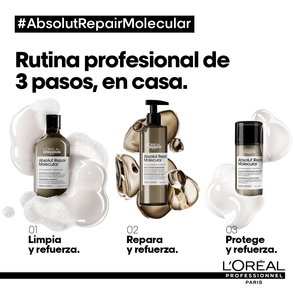 L'Oreal Pro  | Shampoo reparador sin sulfato Absolut Repair Molecular para cabello muy dañado Loreal professionnel 300 ml