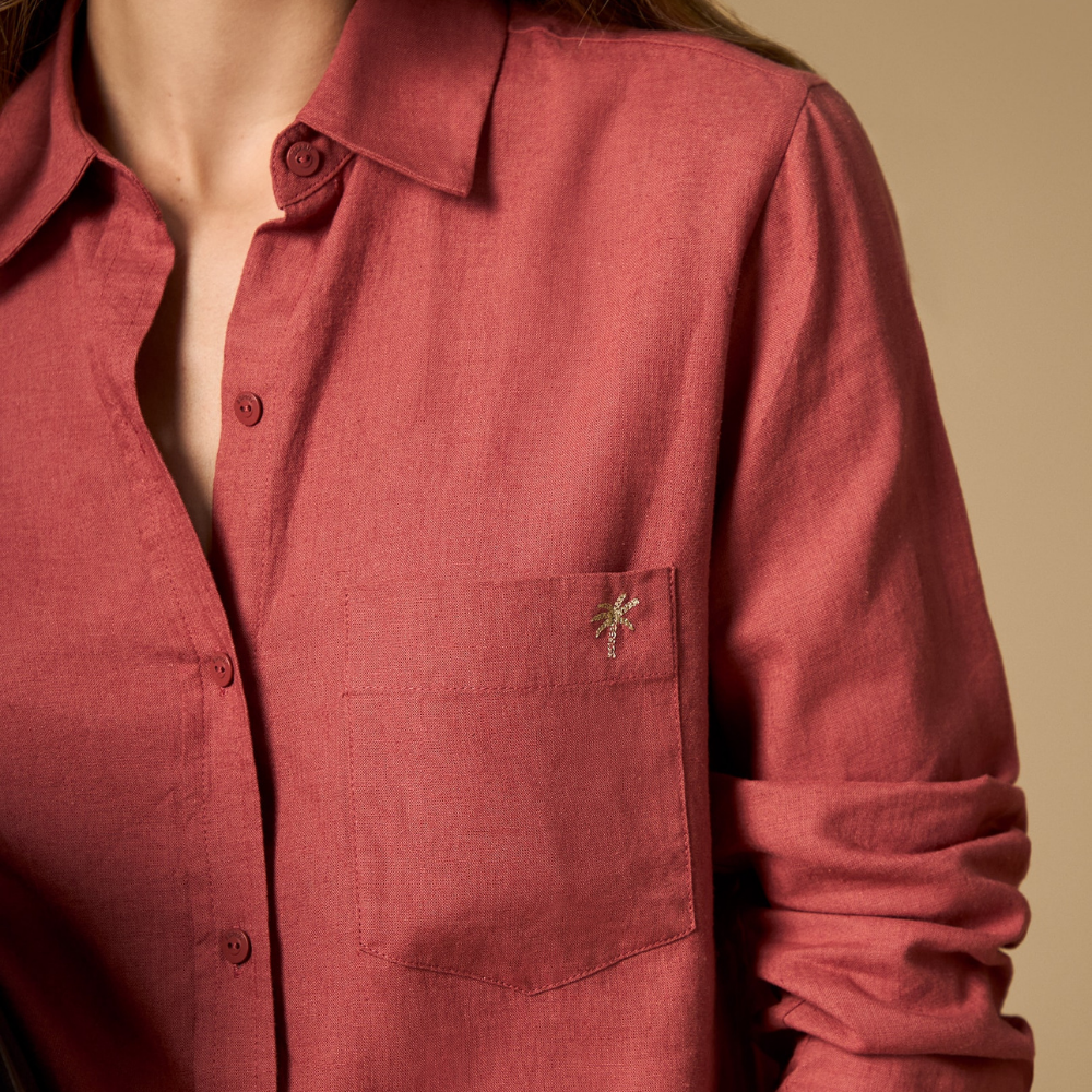 Esprit | Camisa de Lino Texturizado con Bordado para Dama