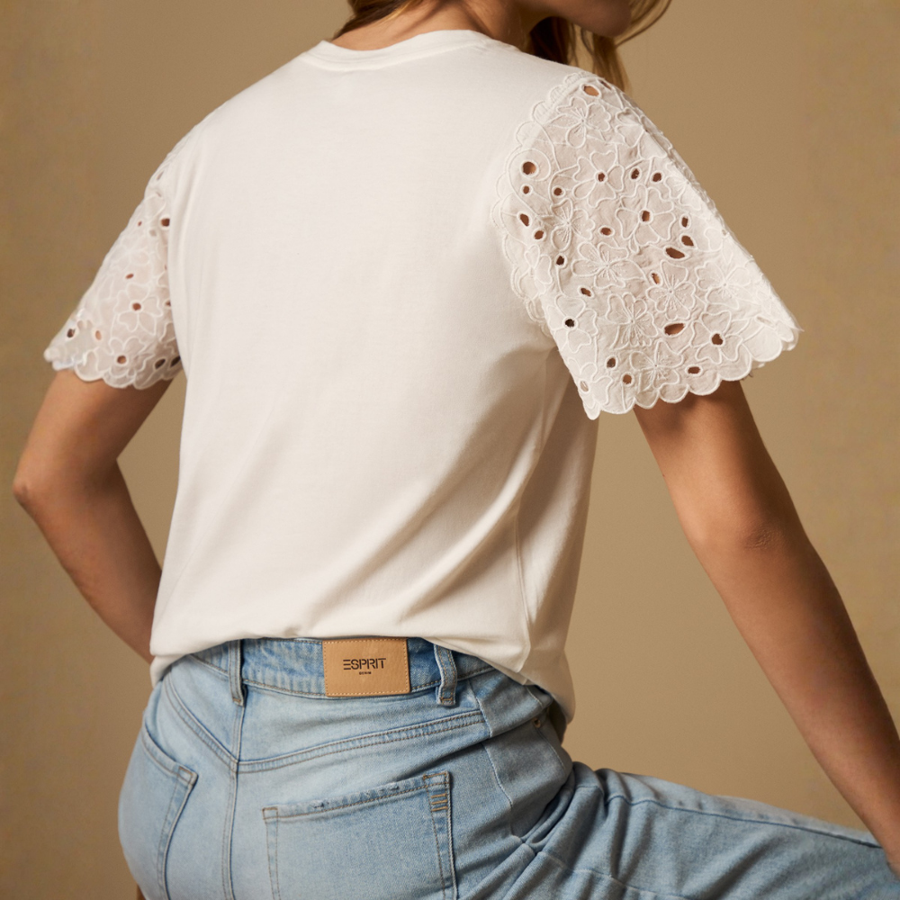 Esprit | Blusa con Mangas de Broderie Anglaise para Dama