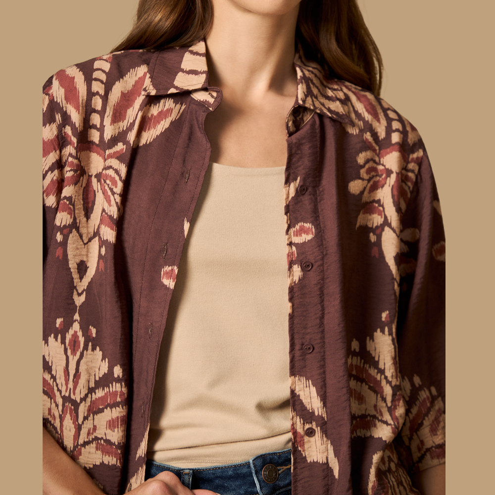 Esprit | Camisa de Manga Corta en Sarga Satinada para Dama