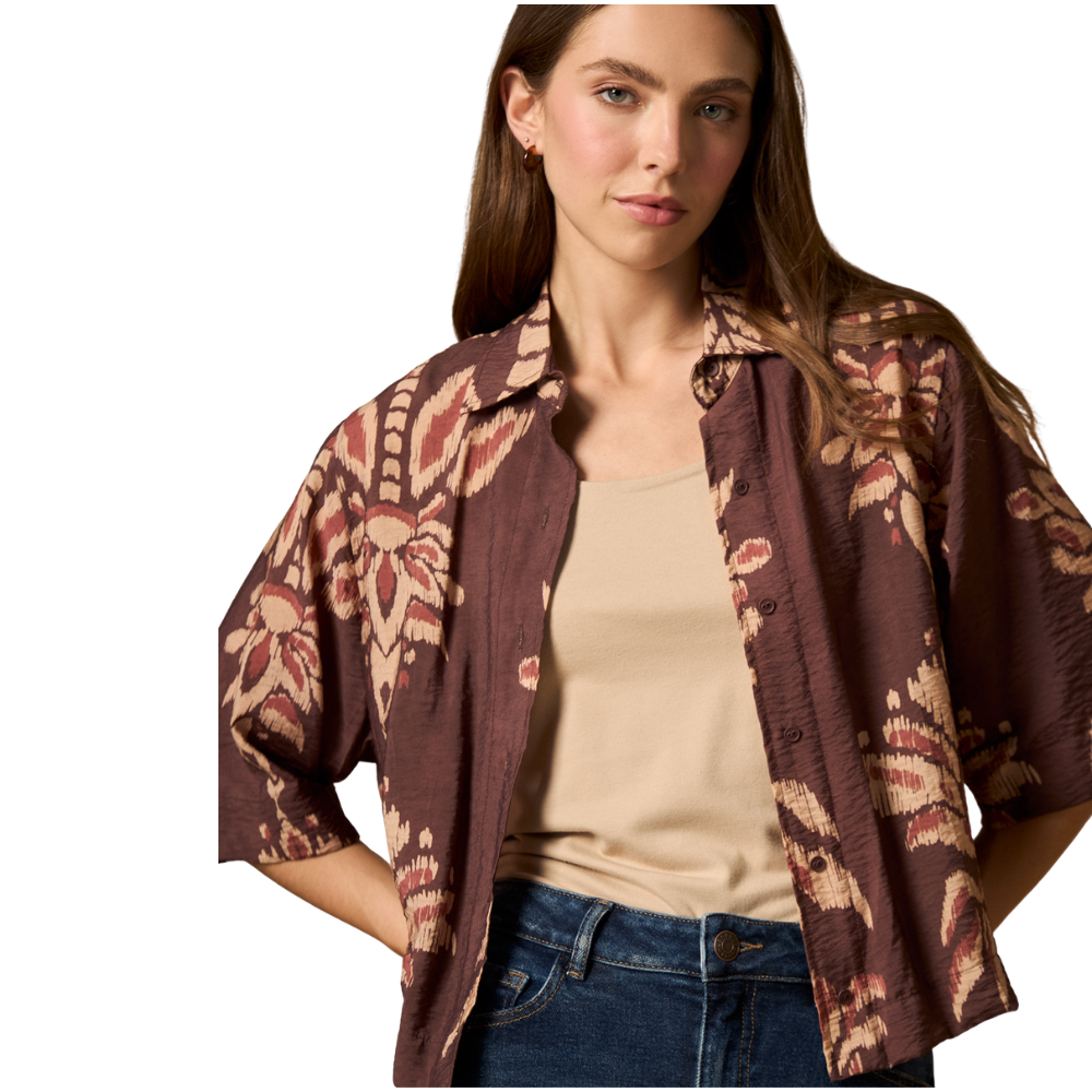 Esprit | Camisa de Manga Corta en Sarga Satinada para Dama
