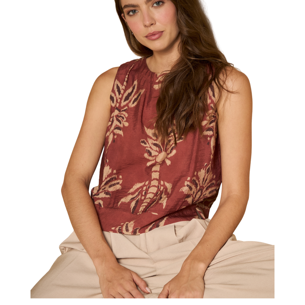 Esprit | Top de Sarga Satinada sin Mangas con Estampado para Dama