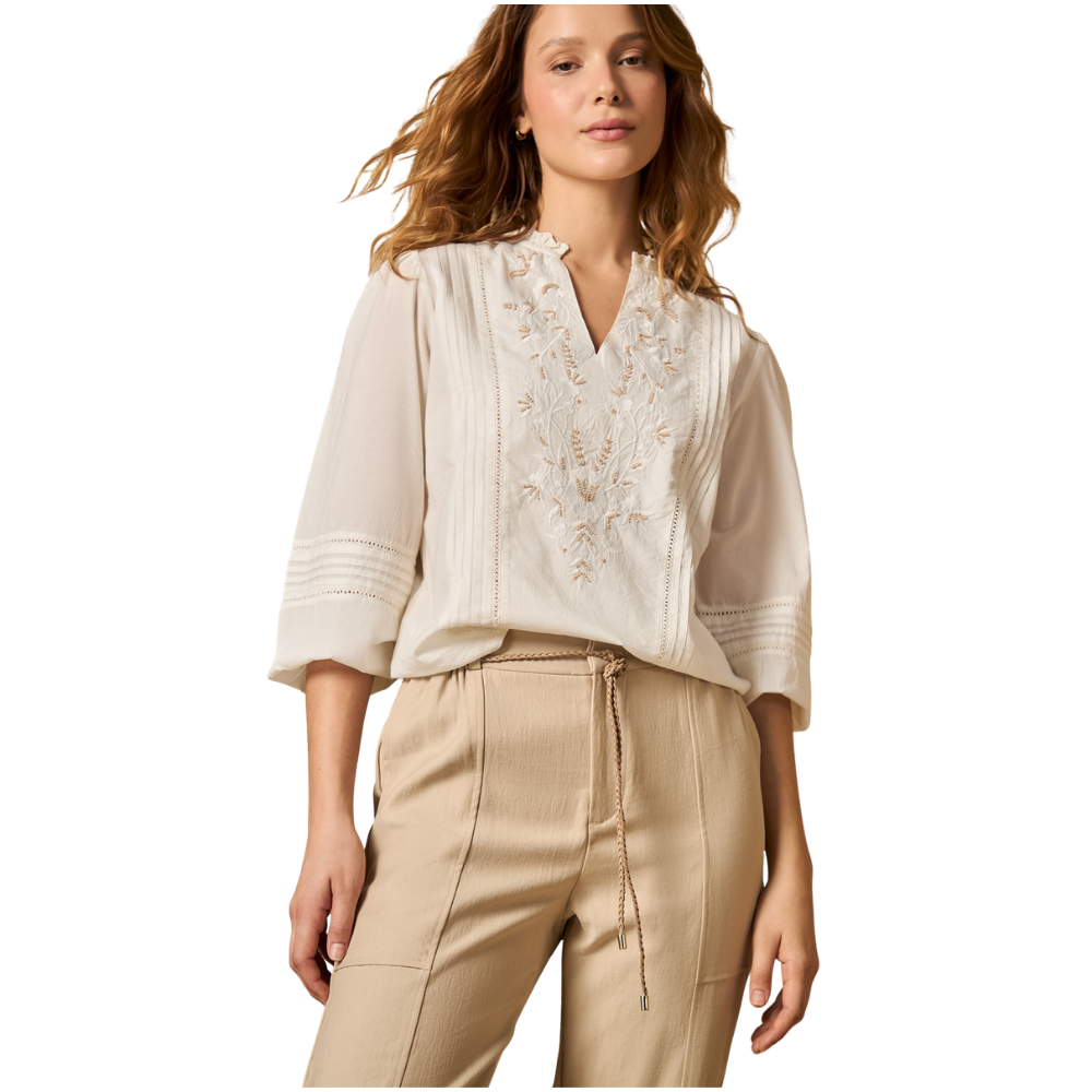Esprit | Blusa Fluida con Bordados y Alforzas para Dama