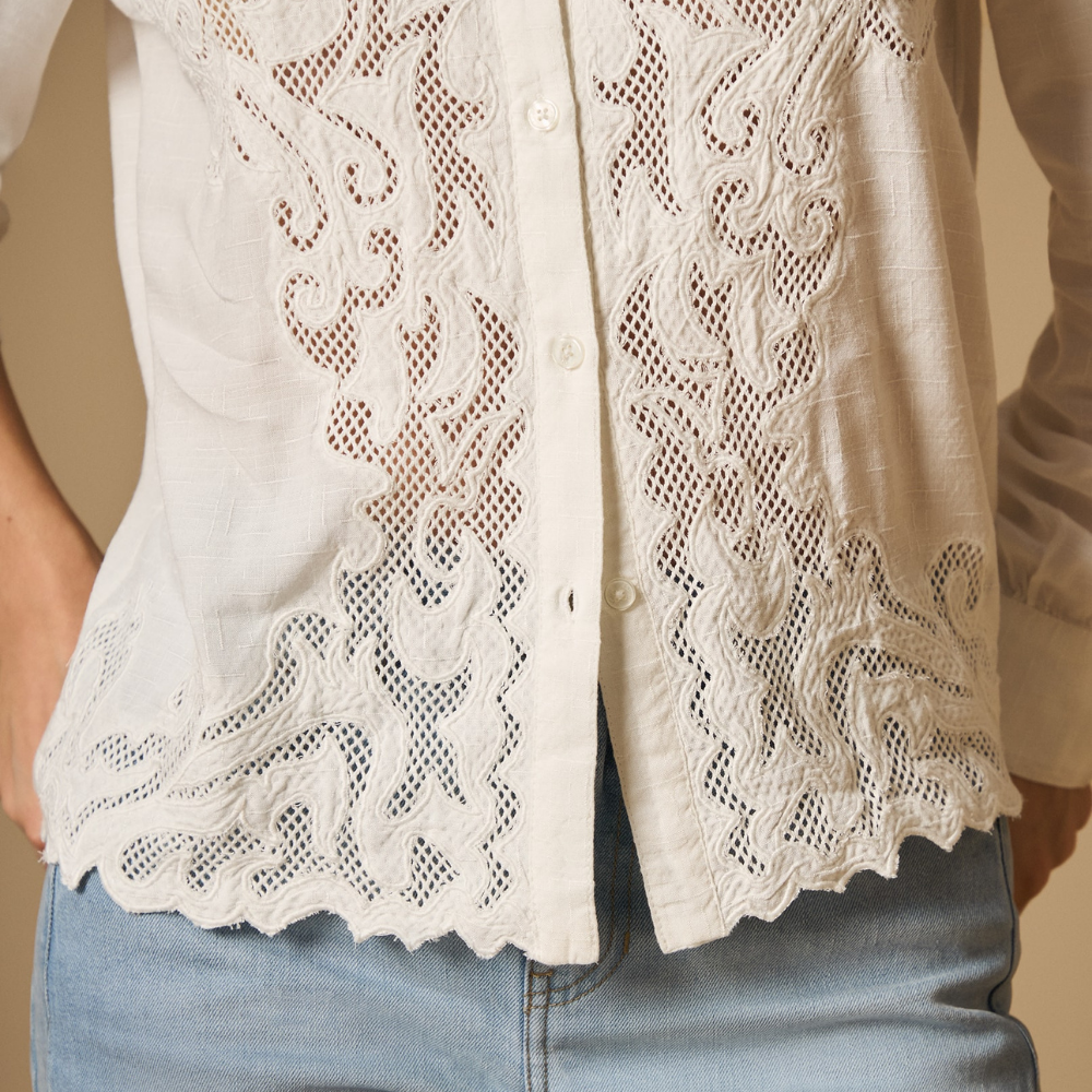 Esprit | Blusa Camisera con Panel Frontal de Guipur y Calados