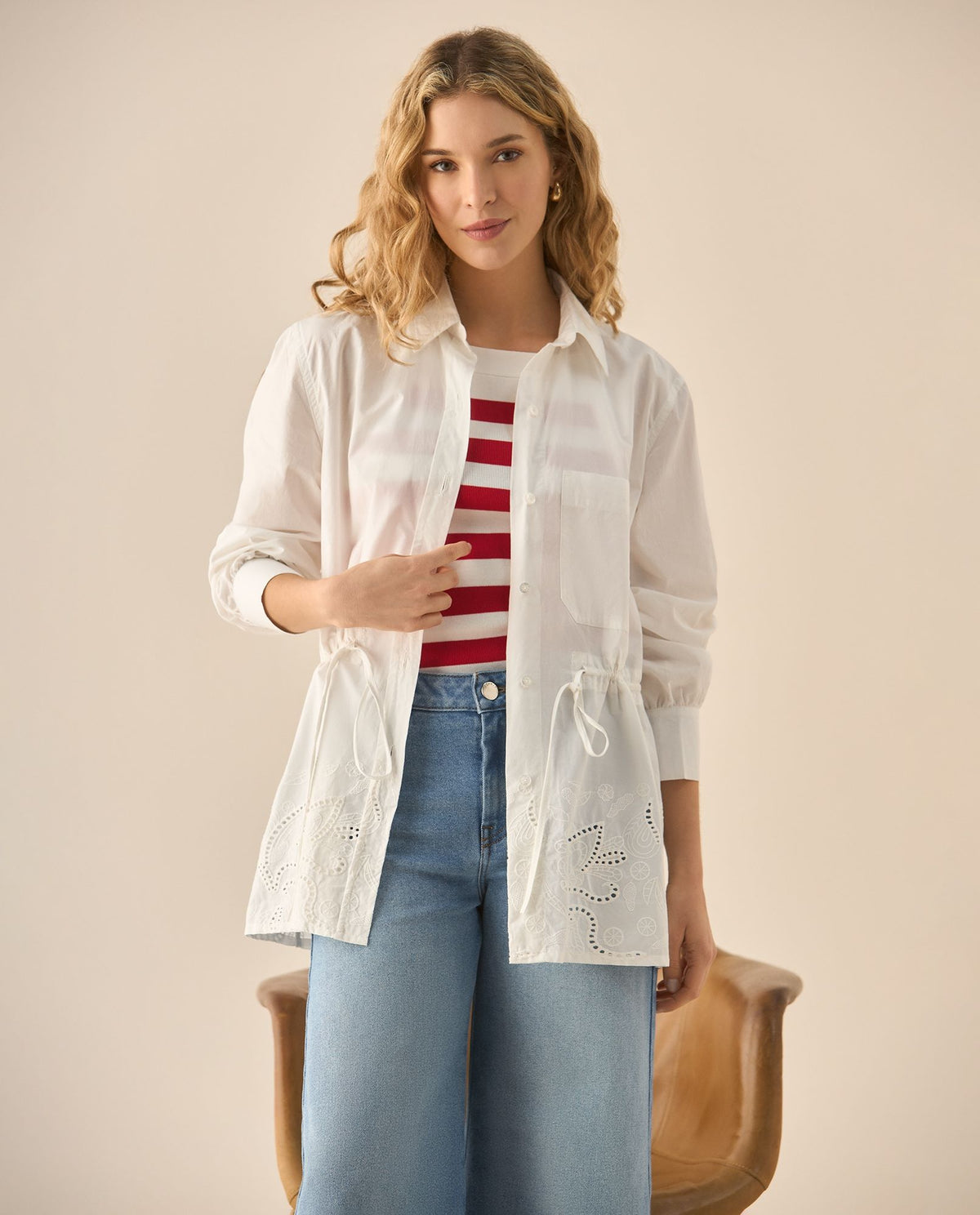 Esprit | Camisa Manga Clasica larga con Detalle  Desagujadas para Mujer