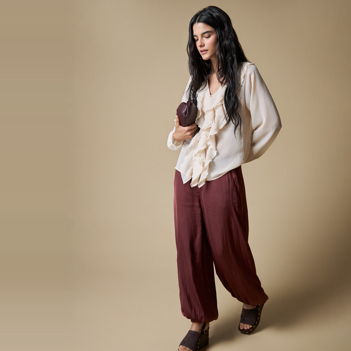 Esprit | Camisa Manga Larga Cuello V Volantes