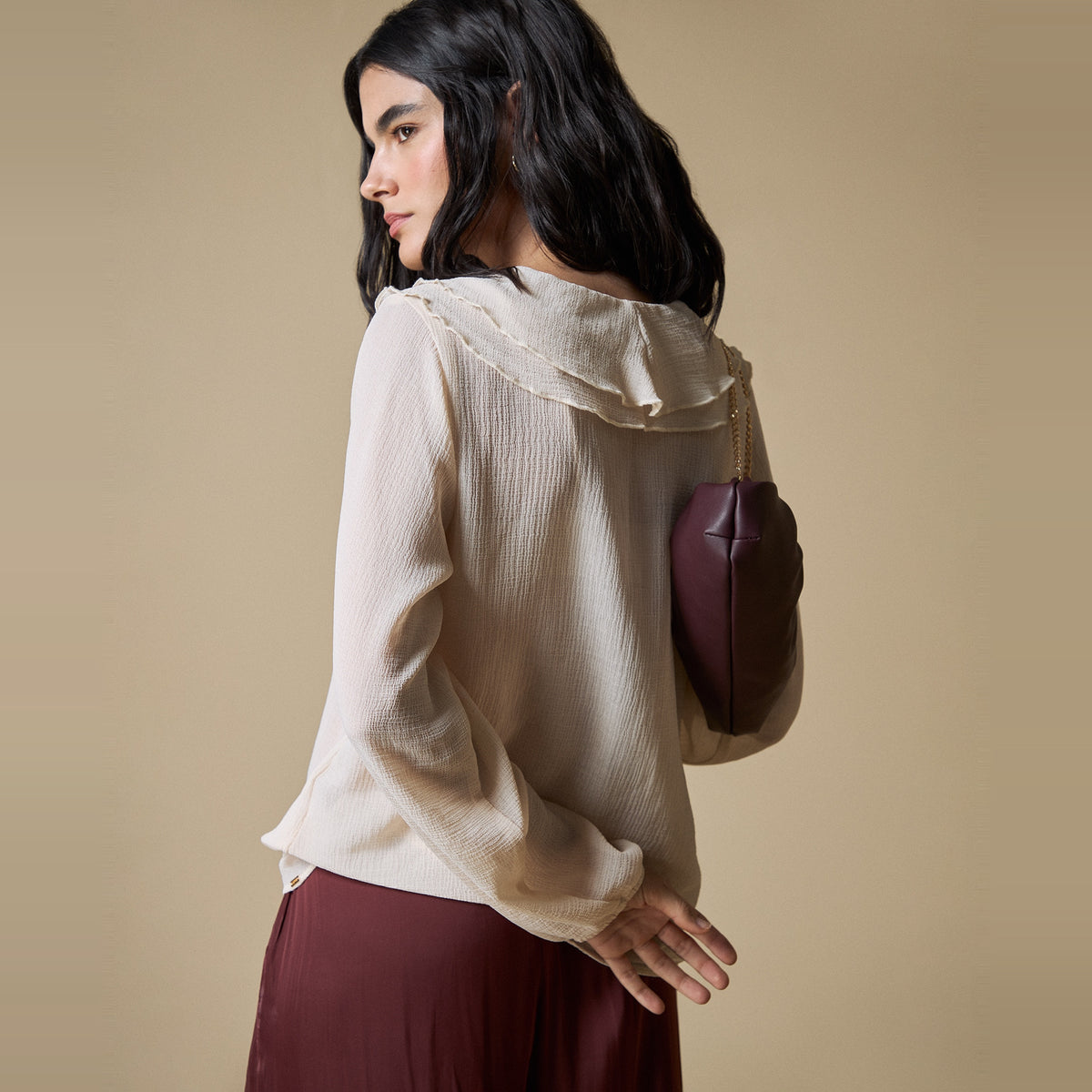 Esprit | Camisa Manga Larga Cuello V Volantes