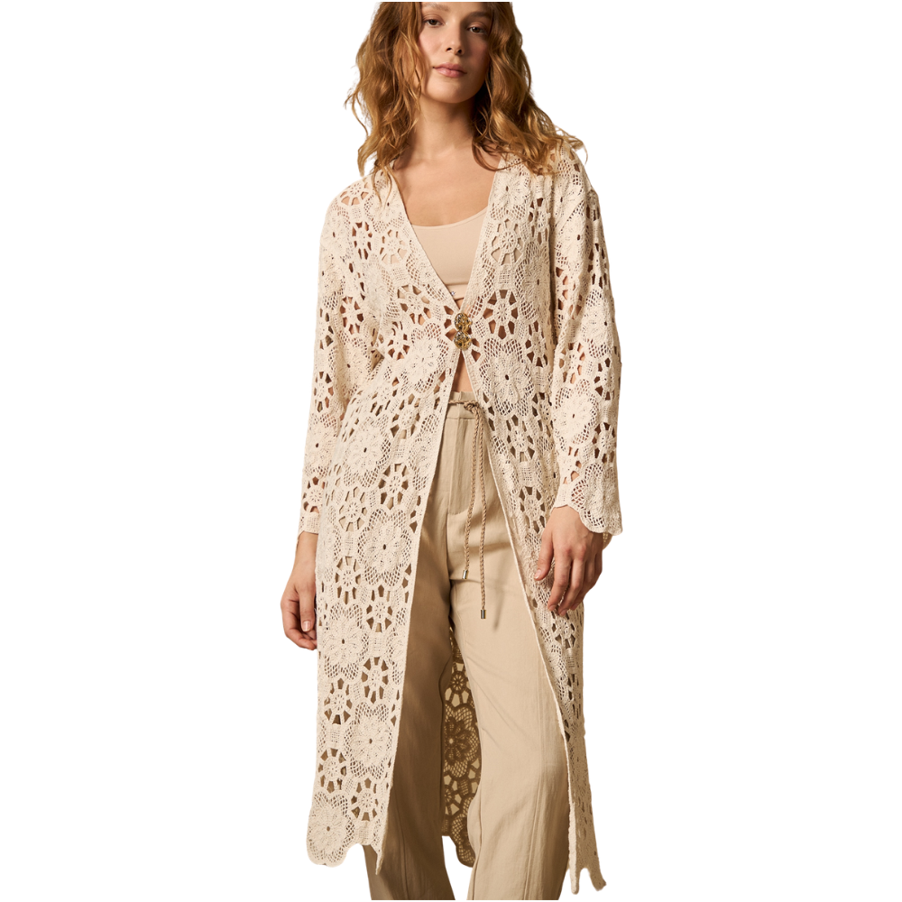 Esprit | Chaqueta Larga de Crochet en Tejido Calado para Dama