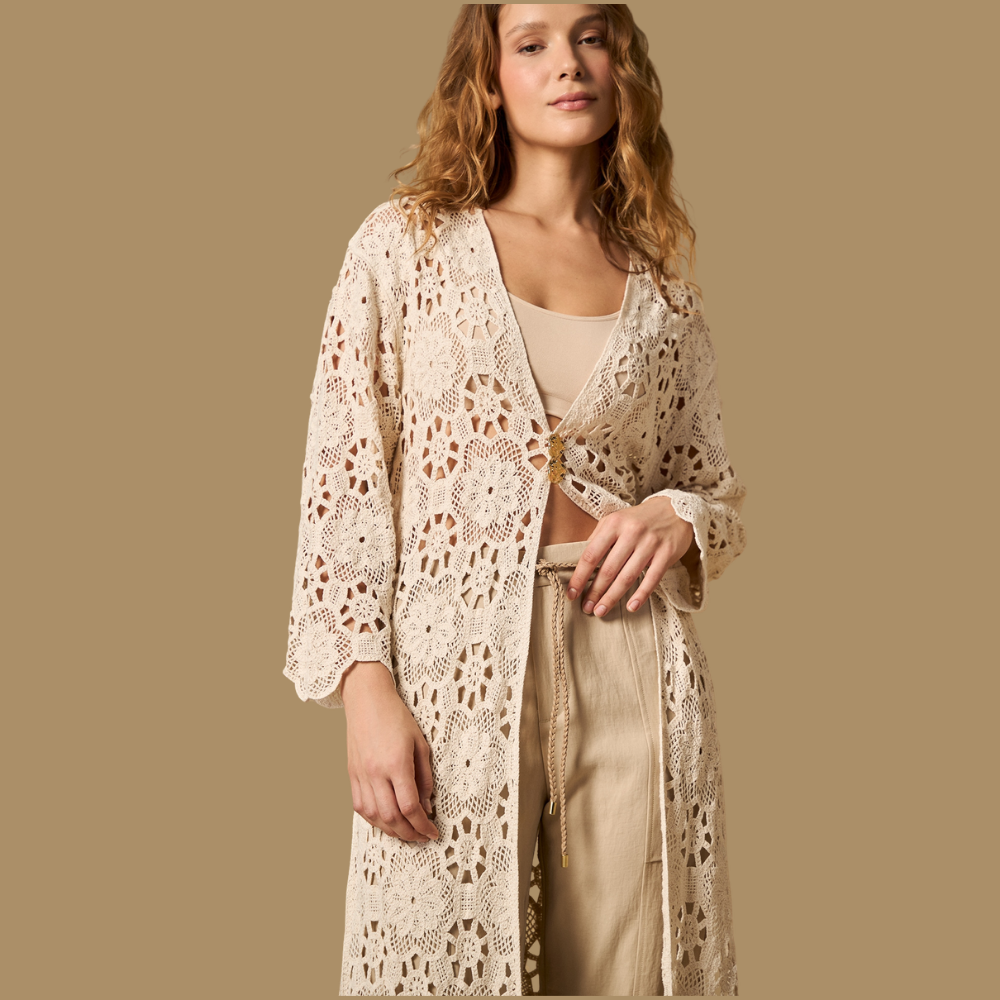 Esprit | Chaqueta Larga de Crochet en Tejido Calado para Dama