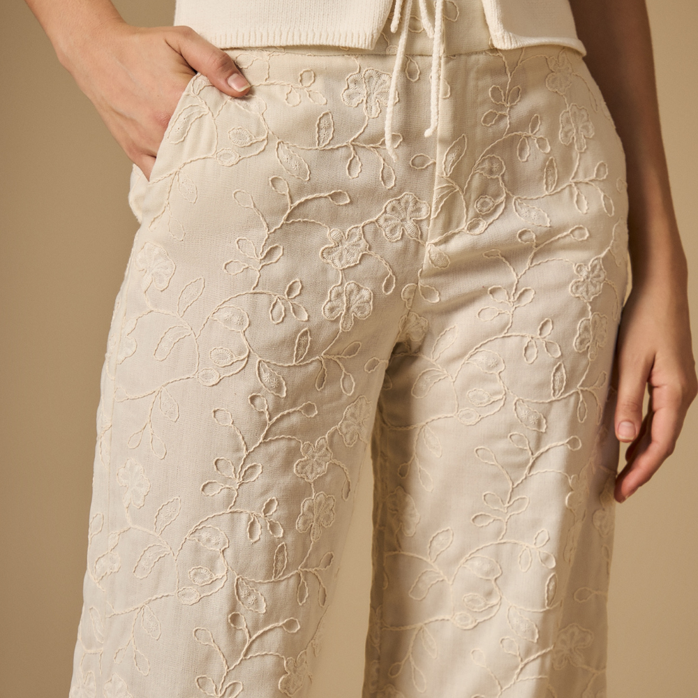 Esprit | Pantalón de Pierna Ancha en Mezcla de Lino para Dama