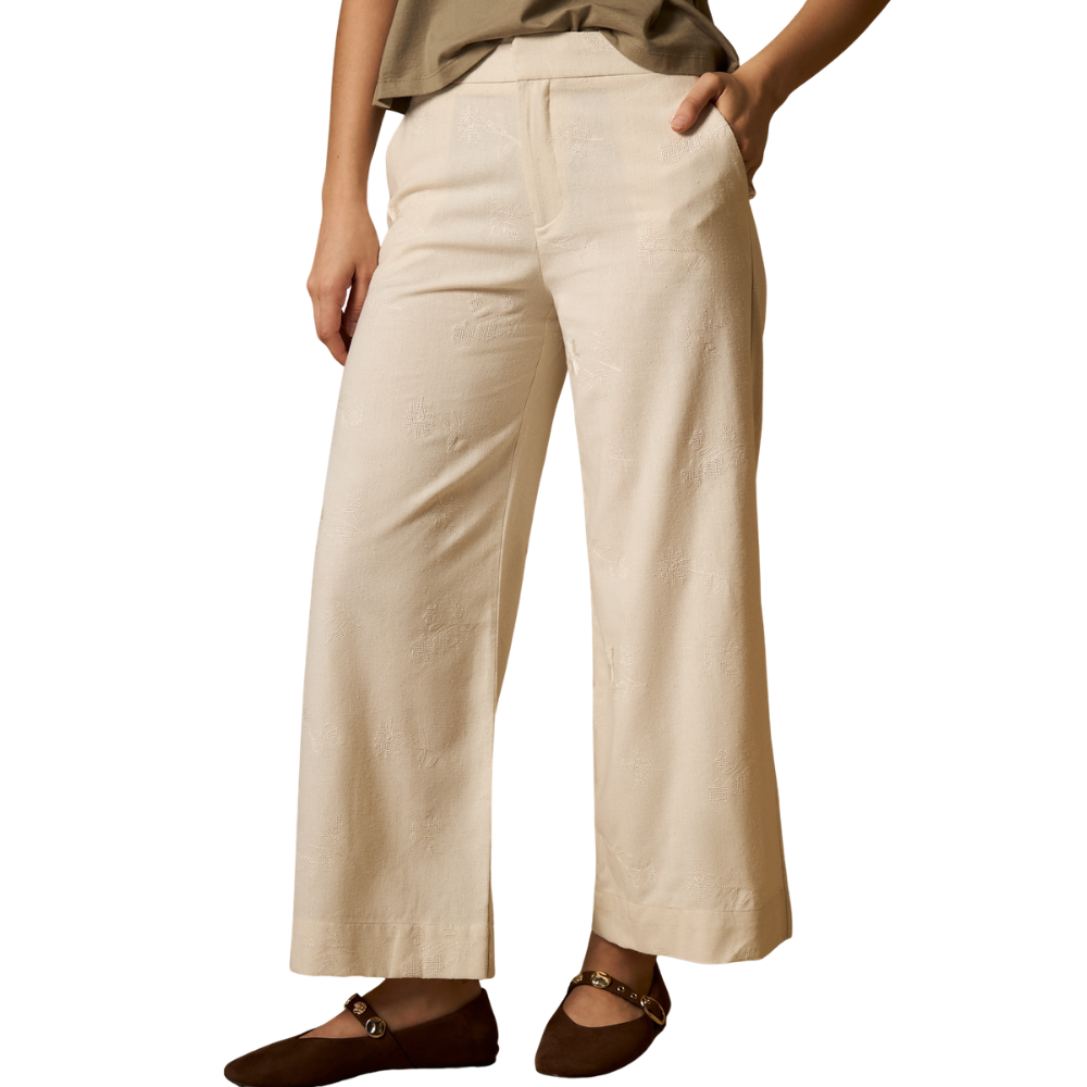 Esprit | Pantalón Culotte de Lino con Bordado Floral para Dama
